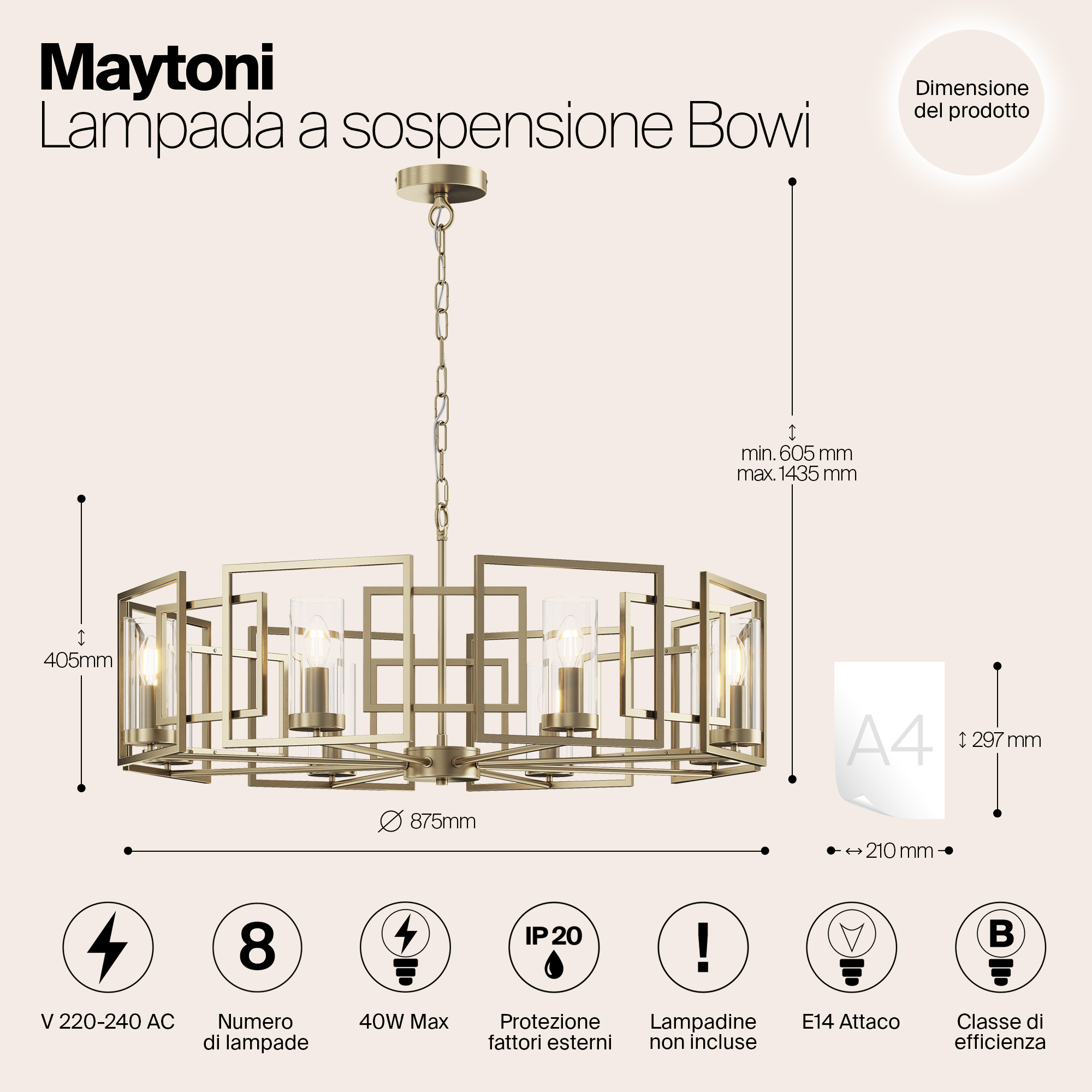 картинка Подвесная люстра Maytoni Bowi H009PL-08G от магазина pro-decor.kz