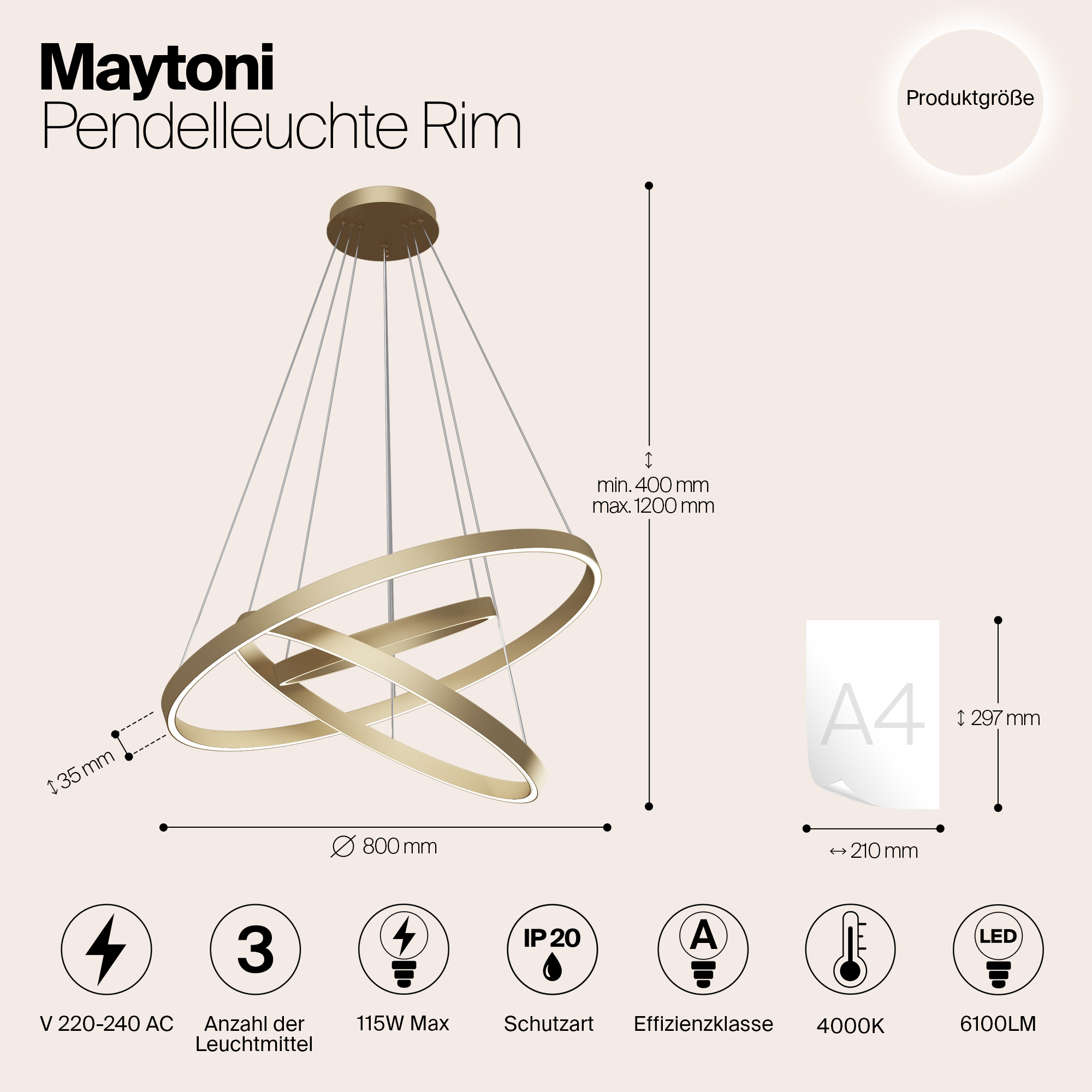 картинка Подвесной светодиодный светильник Maytoni Rim MOD058PL-L100BS4K от магазина pro-decor.kz