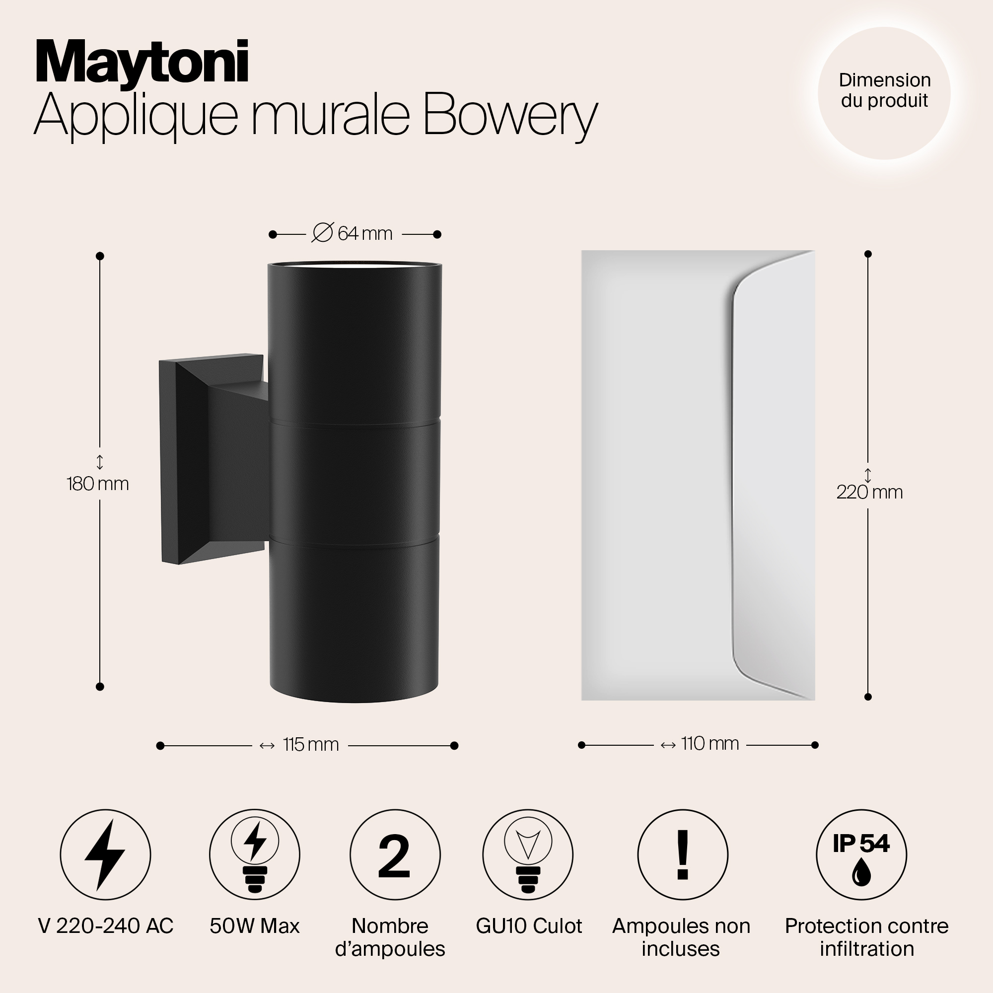 картинка Уличный настенный светильник Maytoni Bowery O574WL-02B от магазина pro-decor.kz