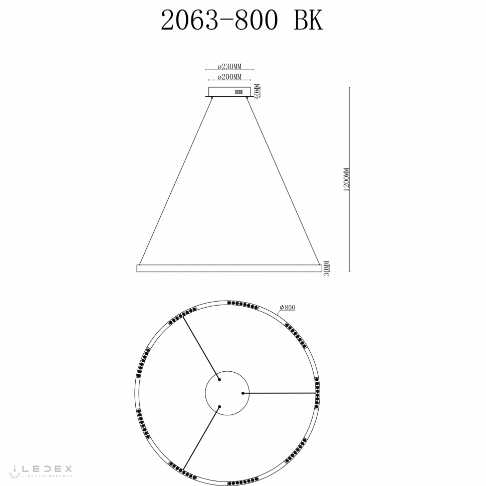 картинка Светильник подвесной iLedex Vision iLedex 2063-D800 BK от магазина pro-decor.kz