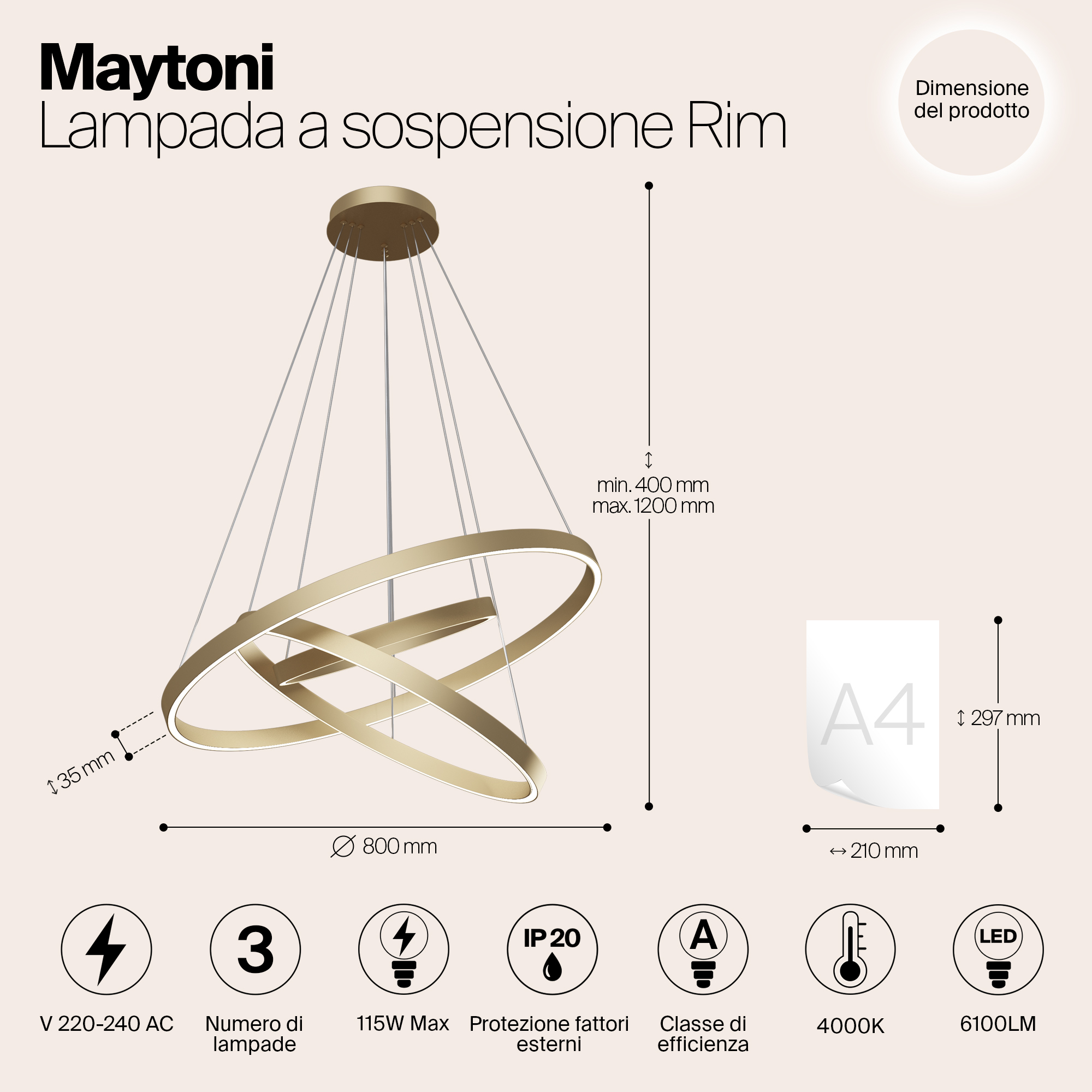 картинка Подвесной светодиодный светильник Maytoni Rim MOD058PL-L100BS4K от магазина pro-decor.kz