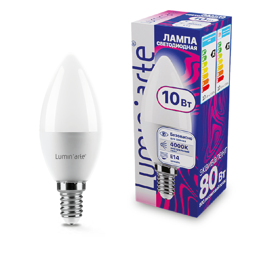 картинка Светодиодная лампа LUMIN'ARTE LSTD-C37-10W4KE14 "Свеча" C37 10Вт 800лм 4000К Е14 1/10/100 магазин pro-decor.kz являющийся официальным дистрибьютором в Казахстане картинка Светодиодная лампа LUMIN'ARTE LSTD-C37-10W4KE14 "Свеча" C37 10Вт 800лм 4000К Е14 1/10/100 от магазина pro-decor.kz
