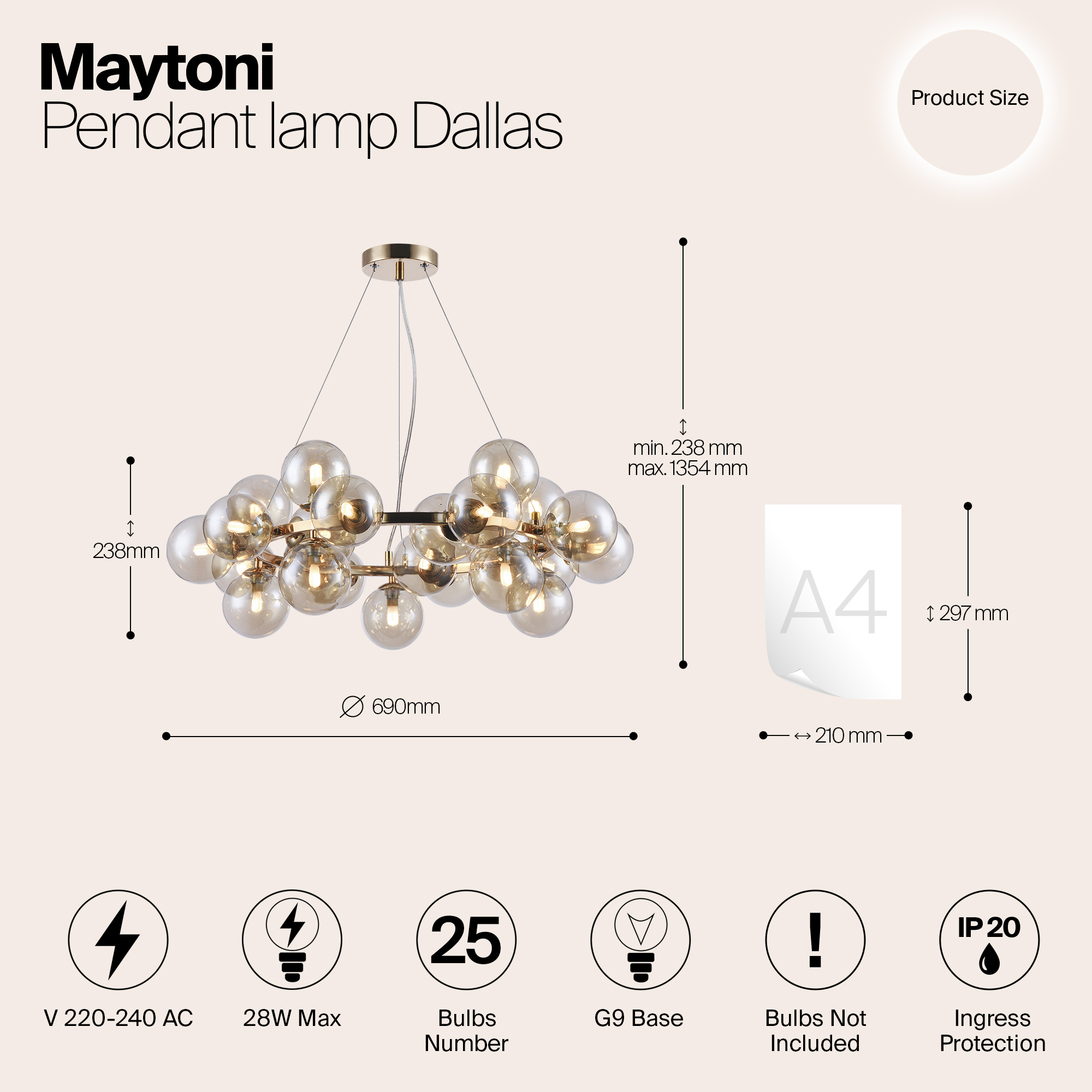картинка Подвесная люстра Maytoni Dallas MOD548PL-25G от магазина pro-decor.kz