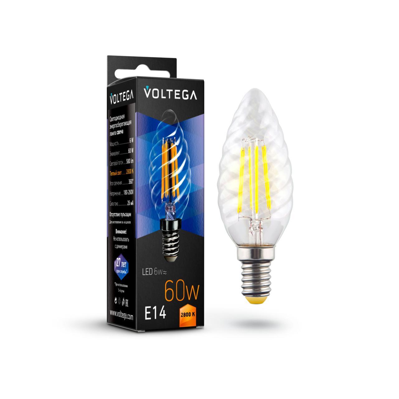 картинка Лампа светодиодная филаментная Voltega E14 6W 2800К прозрачная VG10-CC1E14warm6W-F 7027 от магазина pro-decor.kz