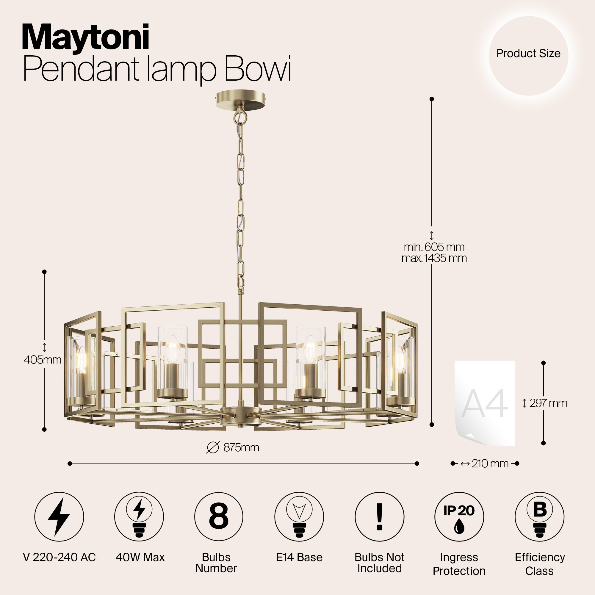 картинка Подвесная люстра Maytoni Bowi H009PL-08G от магазина pro-decor.kz