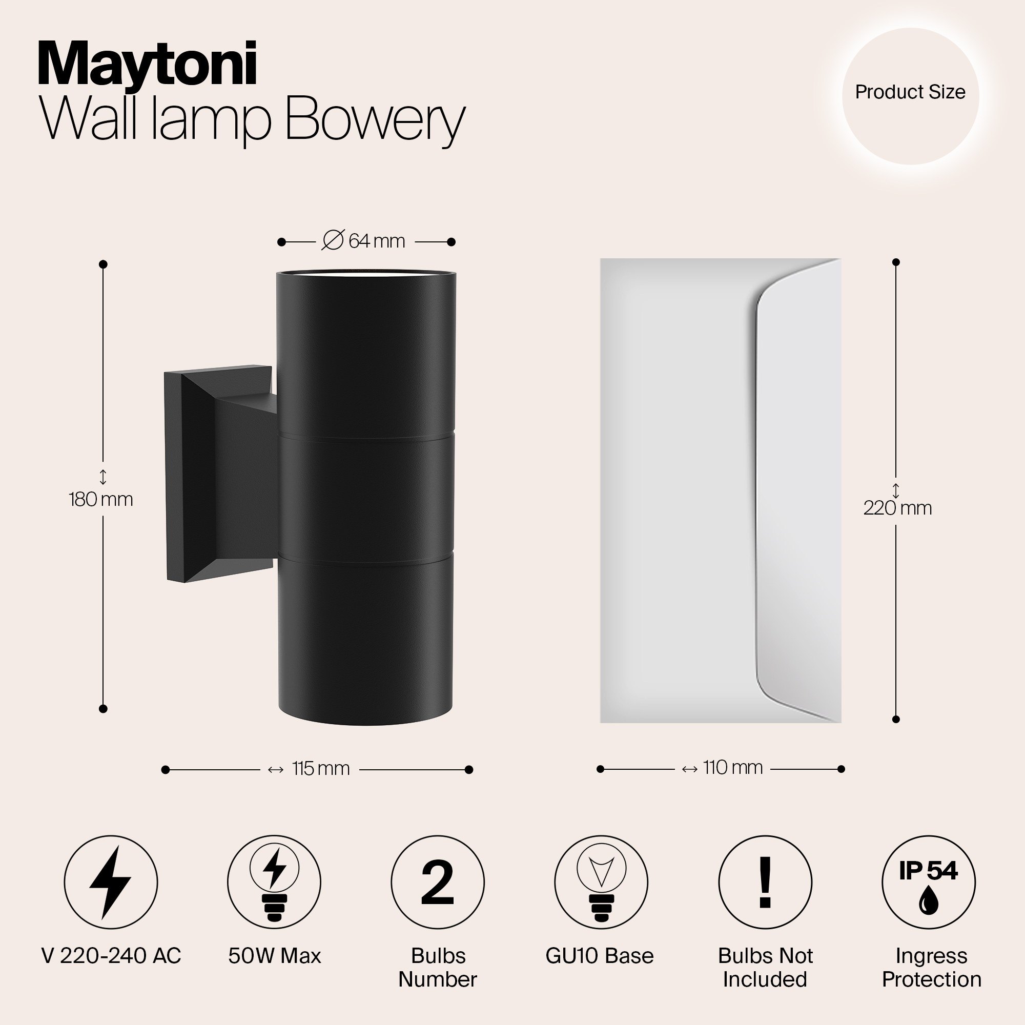 картинка Уличный настенный светильник Maytoni Bowery O574WL-02B от магазина pro-decor.kz
